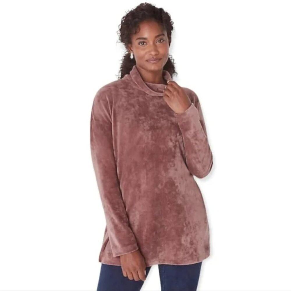 Pure Jill J. Jill Rose Mauve Crushed-Velour Cowl-Neck‎ Tunic Size XS